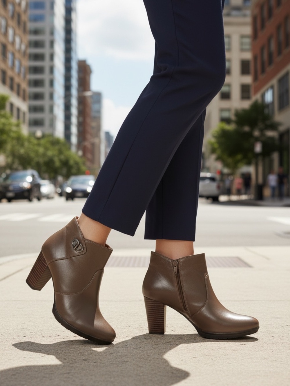 Easy Spirit Brown Anti Gravity Kassandra Leather Stacked Heel Size 8.5